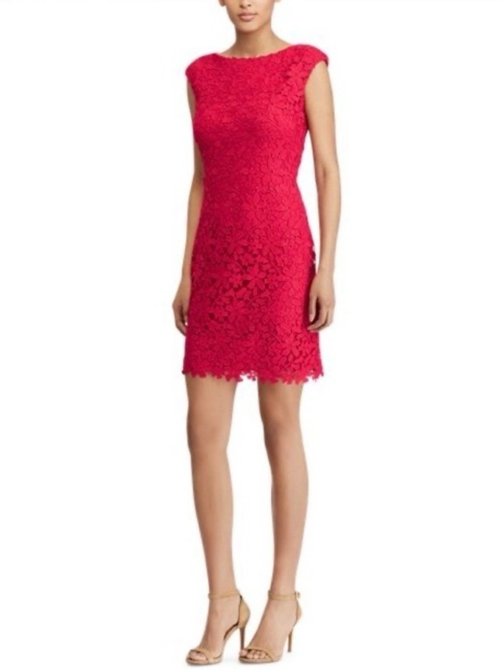 Ralph Lauren Red Floral Lace Sheath Dress Sz 6